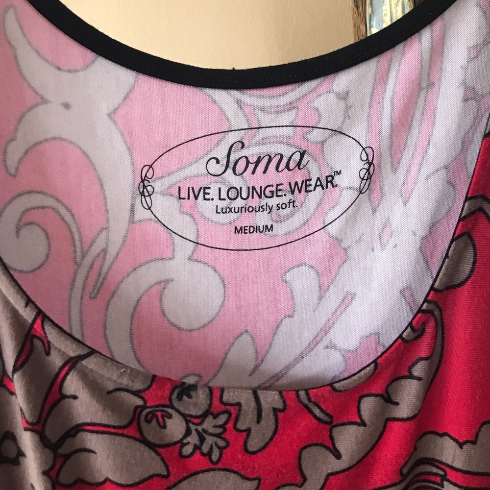 Chico’s Soma lounge size M 3/4 sleeves jersey knit leisure party yoga red black - Picture 4 of 10